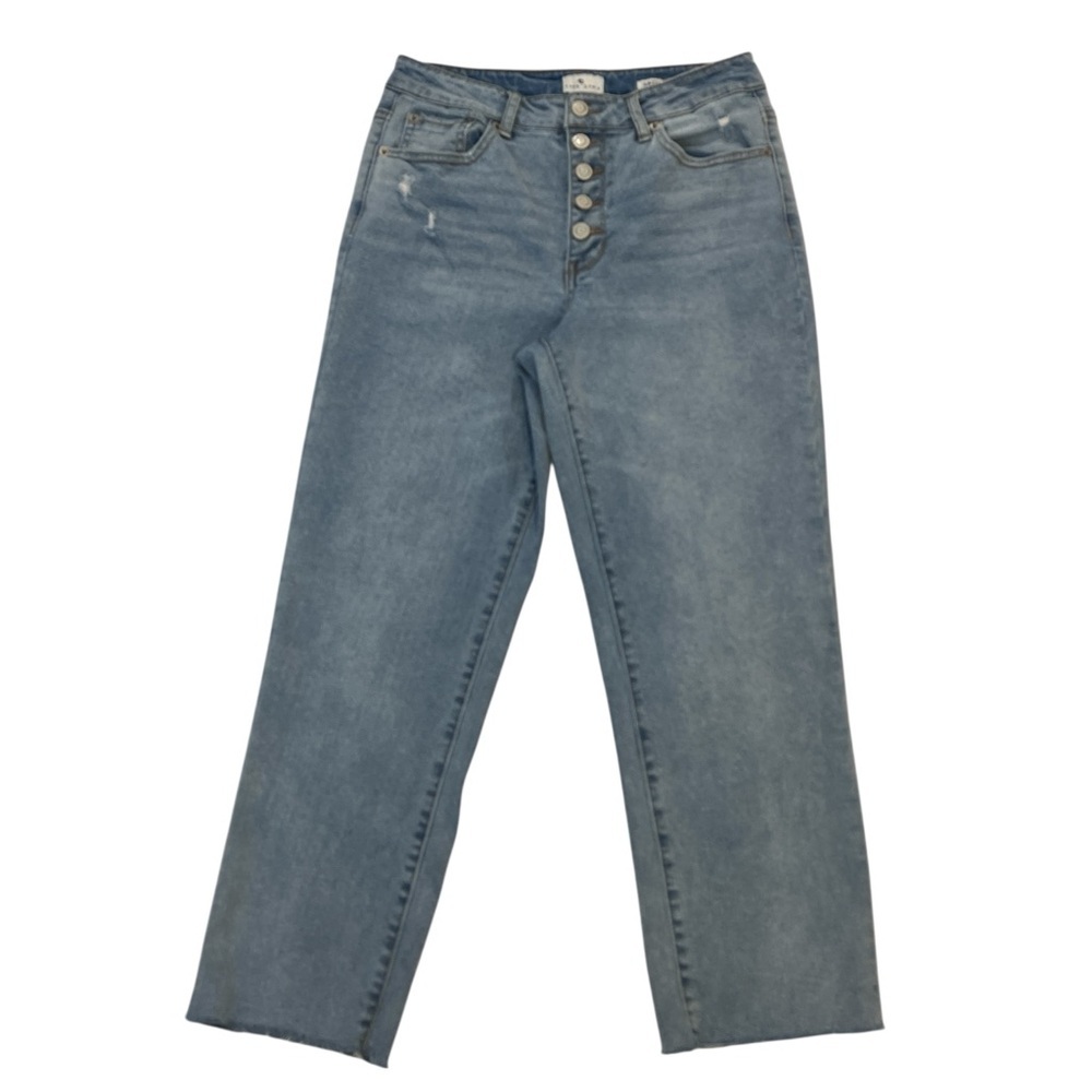 True Craft light wash Slim Straight Jeans, Frey Hem,Button Closure, Blue, Size 8